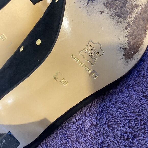 Paloma Women's Italian Made Shoes Black Suede 8B‎ Studs 3” Heals - Picture 9 of 10